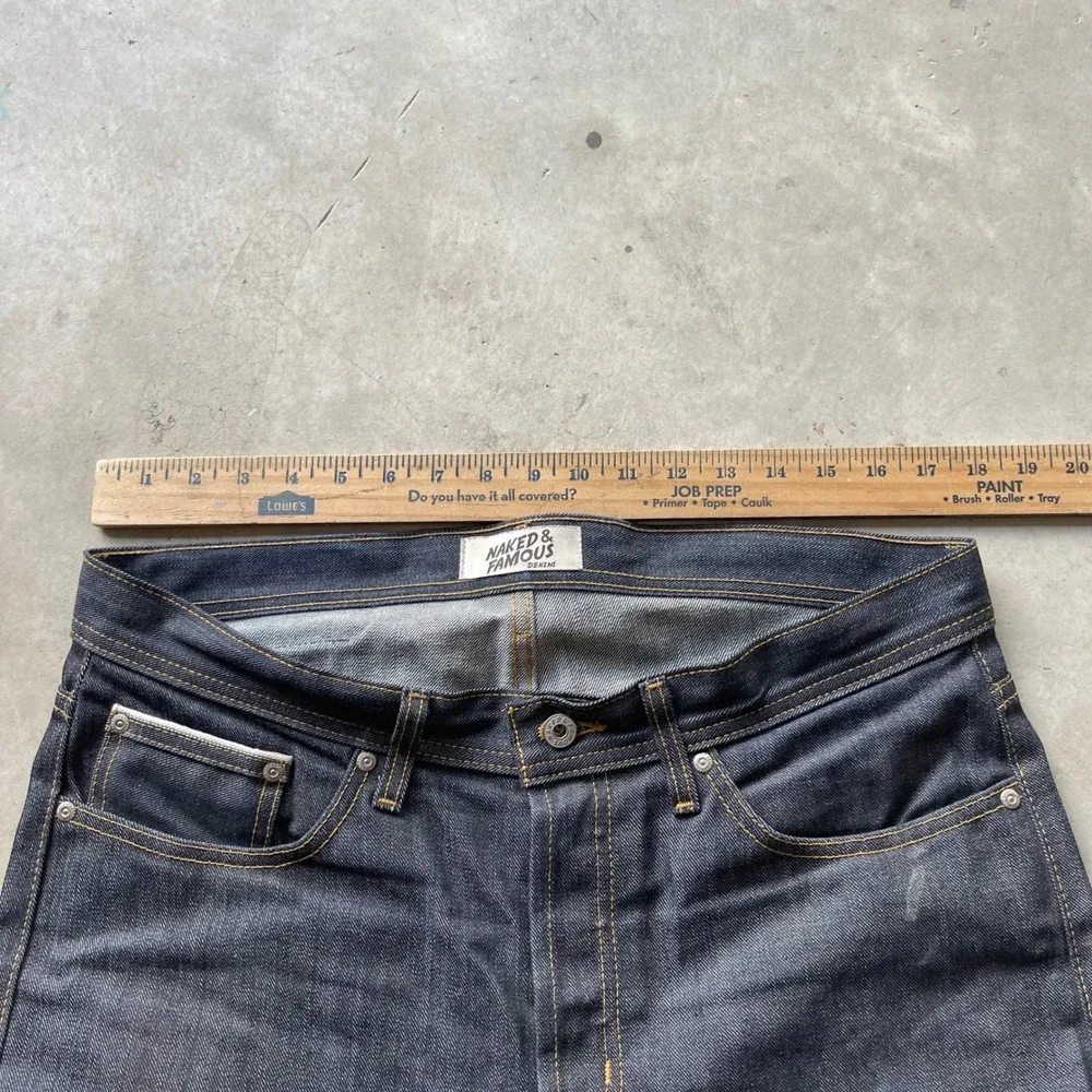 Naked & Famous Left Hand Twill Selvedge Raw Denim Jeans Indigo Mens 34 x 30